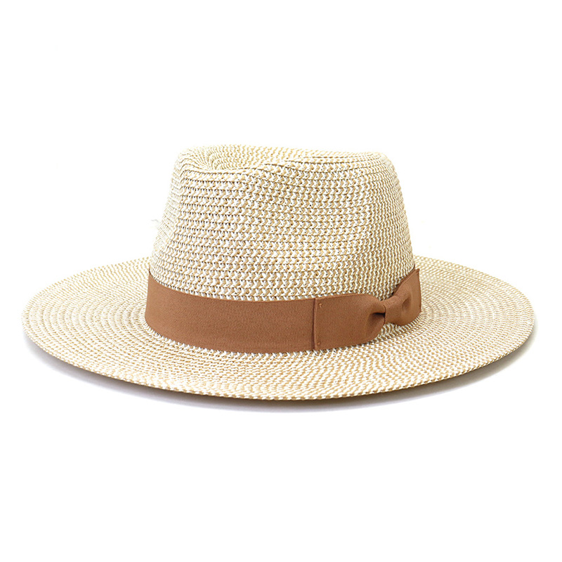 Bowknot Ribbon Straw Braid Fedora Hat för män