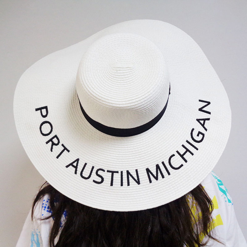 Custom Brodera Kvinnor Vit Floppy Beach Hat