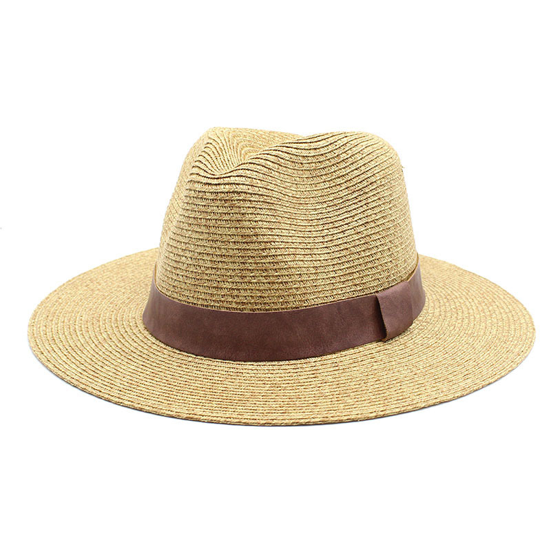 Custom Ribbon Herr sommar bred brättad Fedora stråhatt