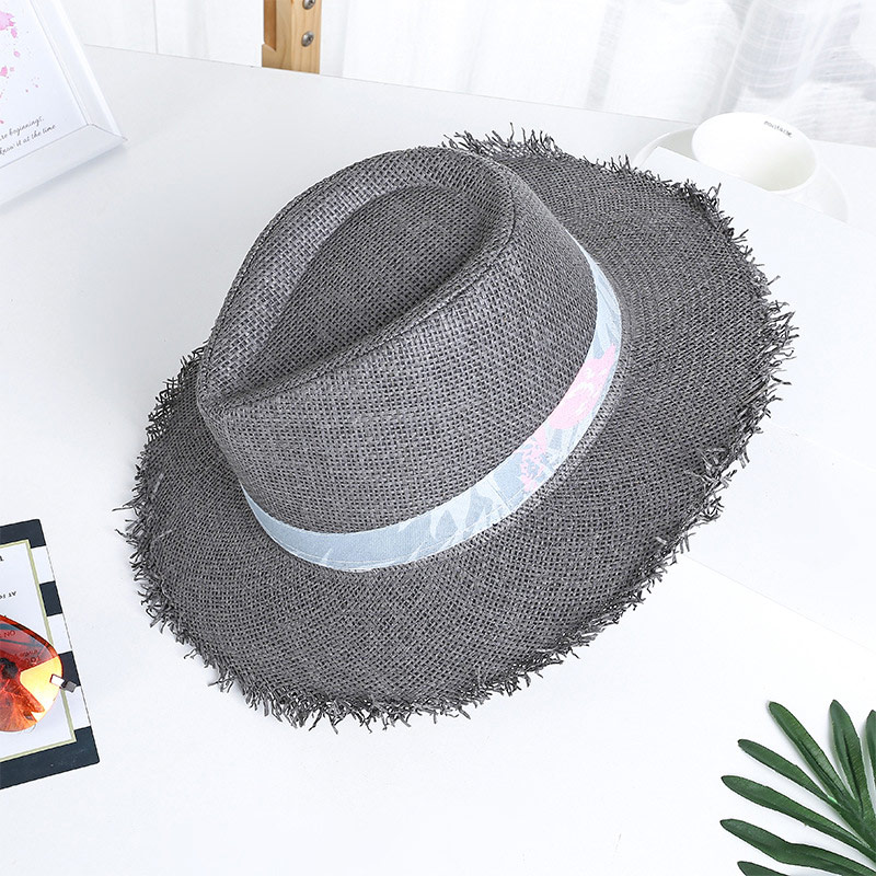 Fringe Edge Mörkgrå Straw Fedora Hatt för hane