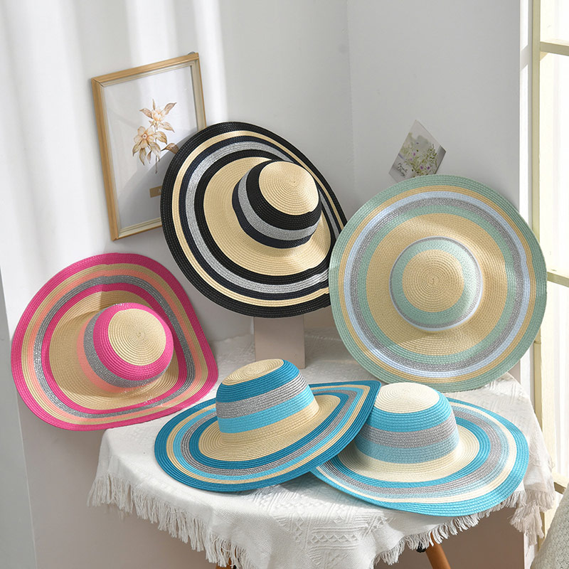 Lady's Elegant Stripe Floppy Beach Hat i grossistledet